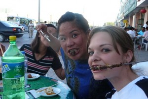 eating kebabs Eating the Xinjiang kebabs