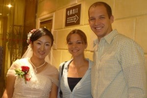 Josh, Tiff, and a Chinese bride in her white dress