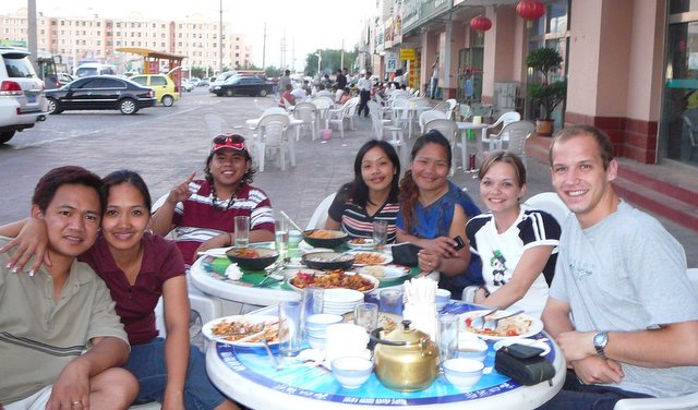 Eating at an outdoor Uyghur restaurant