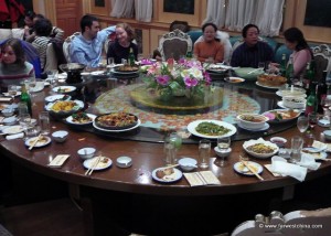 A traditional Chinese banquet with a lazy suzan