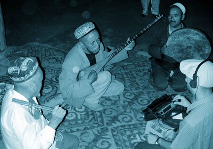 Karkax Trio Uyghur musicians playing in Karkax