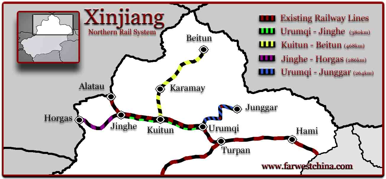 Northern Train Routes Map of Train Routes for northern Xinjiang