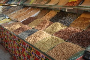 A cart full of raisins and nuts in Xinjiang, China