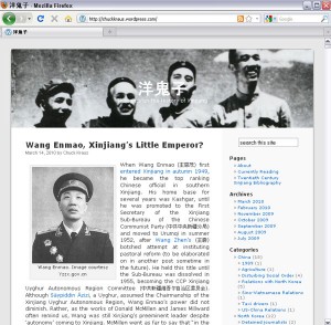A screen shot of Thoughts on the History of Xinjiang