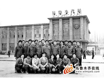 Urumqi Train station in early 1980's Men pose in front of the 1982 Urumqi Train Station