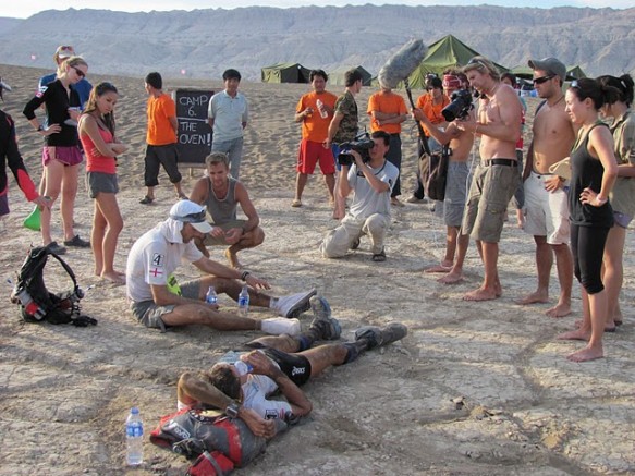 Resting After the Race Participants resting after one stage of the Gobi March Race