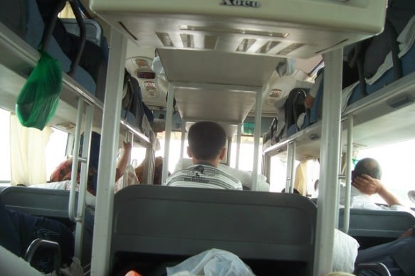 Xinjiang Long-Distance Bus Inside a Xinjiang long-distance sleeper bus