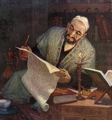 A Uyghur man studying by the light of a candle