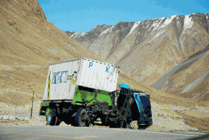 A truck broken down on the KKH in Xinjiang, China