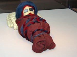 A paper mache mummy replacing the real Xinjiang mummy