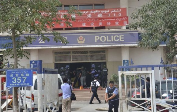 The Hotan Police Station during the riots in 2011