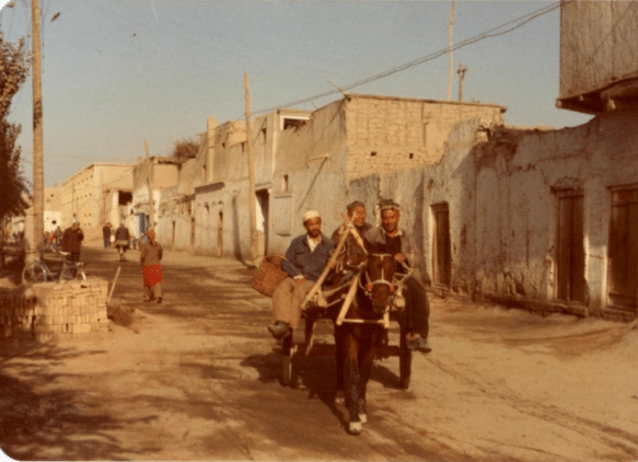 A dirt road in Kashgar, Xinjiang circa 1983
