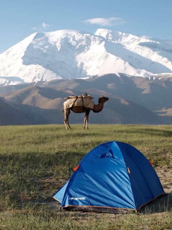 A tent set up along the Karakoram Highway in Xinjiang, China