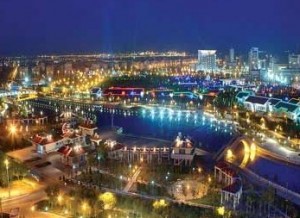 Karamay's City Park lit up at night