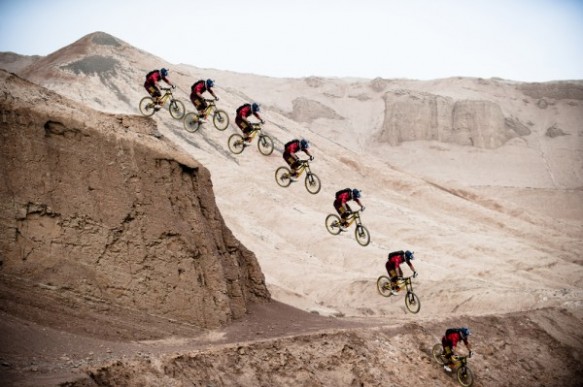 Extreme bike jumping in the Xinjiang mountains of Turpan