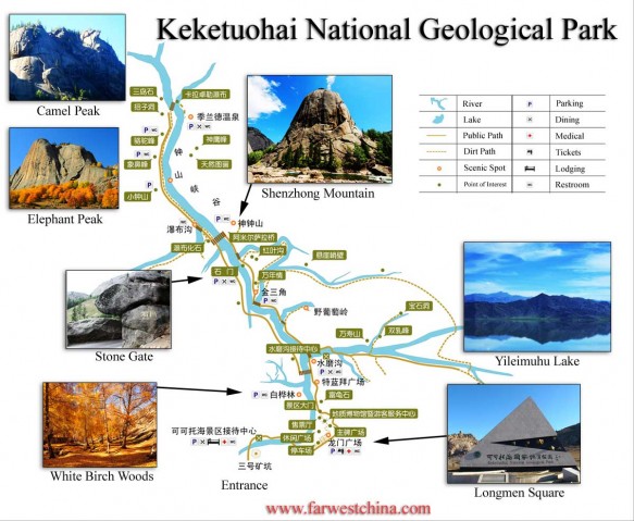 An English map of the Keketuohai National Geological Park in Altay, Xinjiang