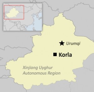 A map locating Korla in Xinjiang