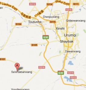 Map of the center of Asia in Xinjiang
