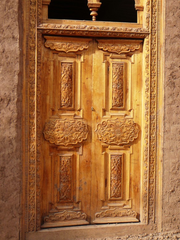 A Uyghur wood door in Tuyoq Valley near Turpan, Xinjiang