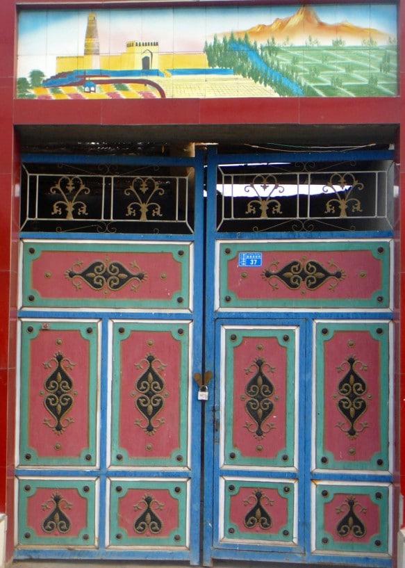 An interesting painting on a Uyghur door in Turpan, Xinjiang