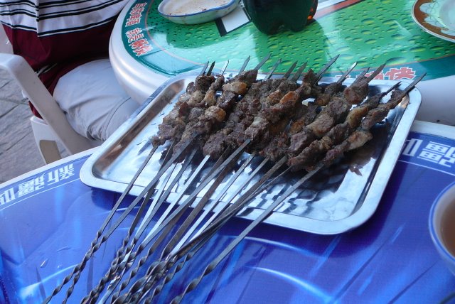 A plate of delicious Xinjiang kebabs