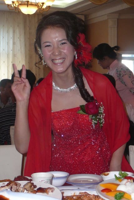 A Chinese bride in her red wedding dress