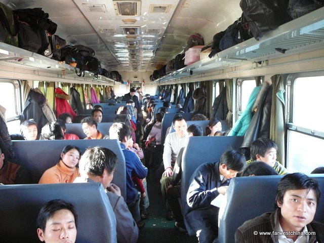 The packed hard seat car in the China train