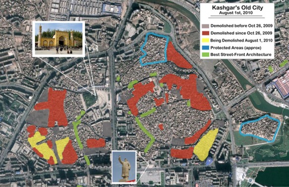 A map detailing what remains of Kashgar's Old City