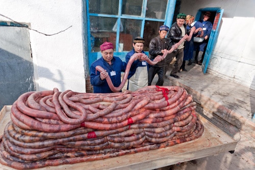 A long bit of horse sausage in Xinjiang, China