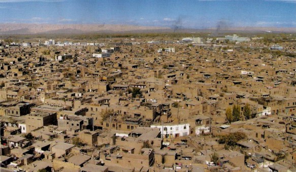A bird's eye view of Kashgar's Old City in Xinjiang, China