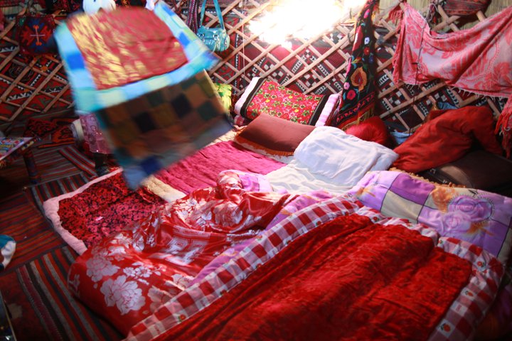A view inside a yurt in Xinjiang, China