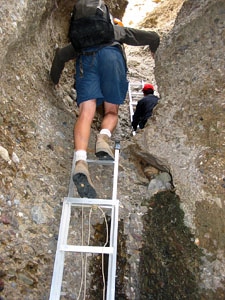 Ladders used to climb Shipton's Arch in Xinjiang