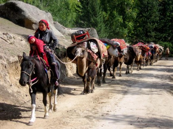 A nomadic Kazakh family from Keketuohai moves camp