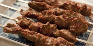Uyghur kebabs, a staple of the Xinjiang cuisine