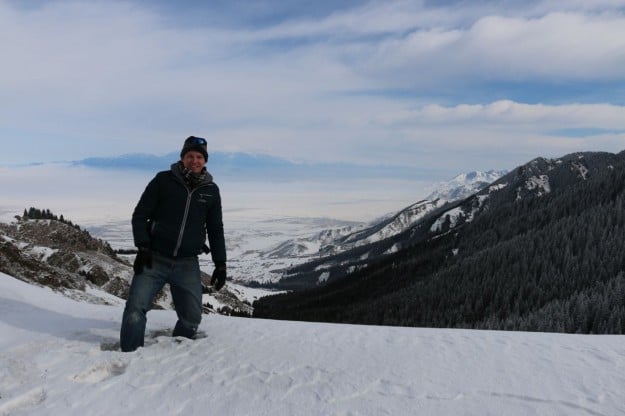 Josh standing in a couple feet of snow in the Urumqi NanShan