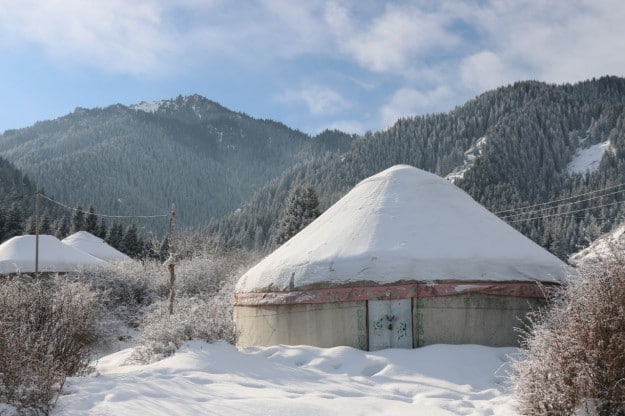 A yurt at the base of the Urumqi NanShan in winter