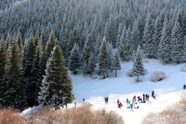 Hiking in the NanShan mountains in winter. Near Urumqi, Xinjiang