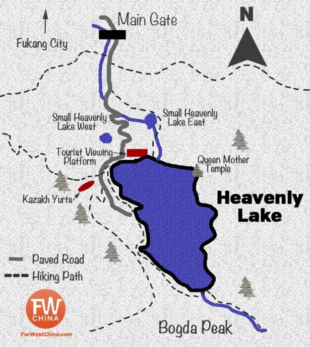 An English map of Xinjiang's Heavenly Lake (天池)