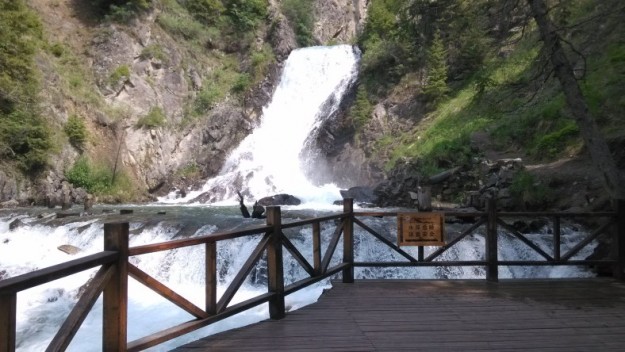 Waterfall along Xinjiang's Heavenly Lake