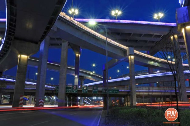 A view of the Urumqi highway system at night