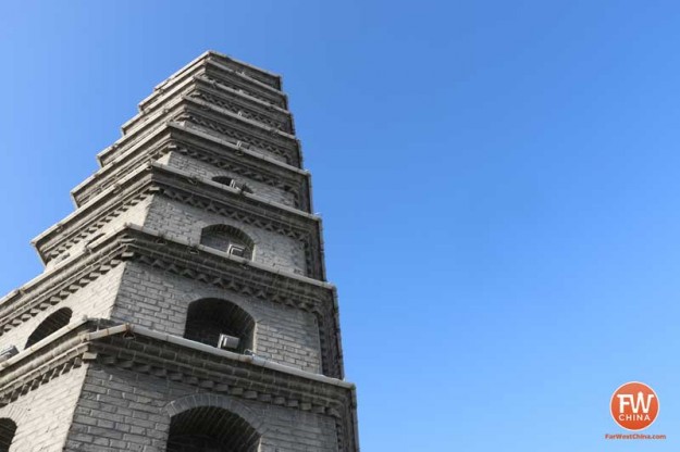 Looking up at a pagoda in Urumqi, capital of China's Xinjiang province