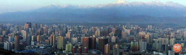 A panoramic view of Urumqi, Xinjiang with the Tian Shan in the background
