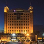 A view of the Grand Mercure Hotel at night in Urumqi, Xinjiang