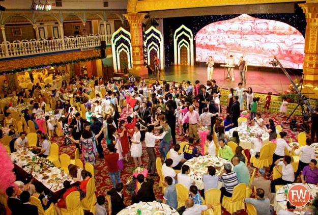 A wide view of a Uyghur wedding here in Urumqi, Xinjiang