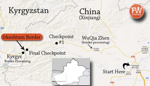 A map of how to cross the Irkeshtam border from China to Kyrgyzstan