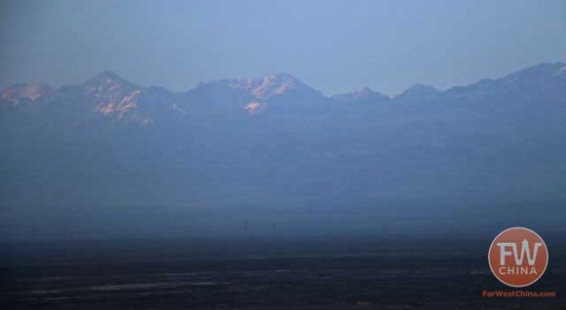 The mountain view outside the Xinjiang train window