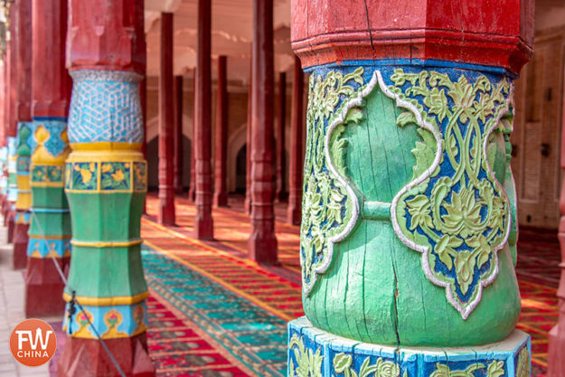 Uyghur architecture is apparent in the woodworking at Apak Khoja Mausoleum in Kashgar, Xinjiang