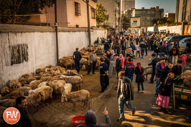 Sheep sellers gather in Urumqi, Xinjiang to sell during Corban