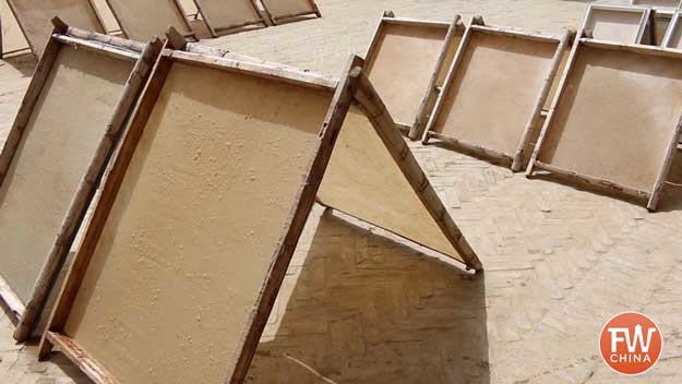 Uyghur mulberry bark paper drying in the sun