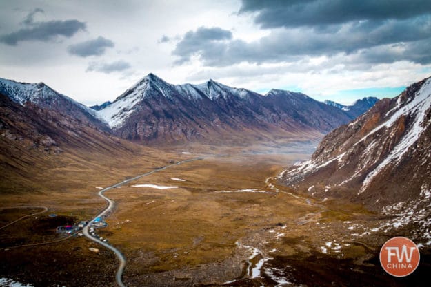 View of Highway 216 and the Xinjiang Tianshan